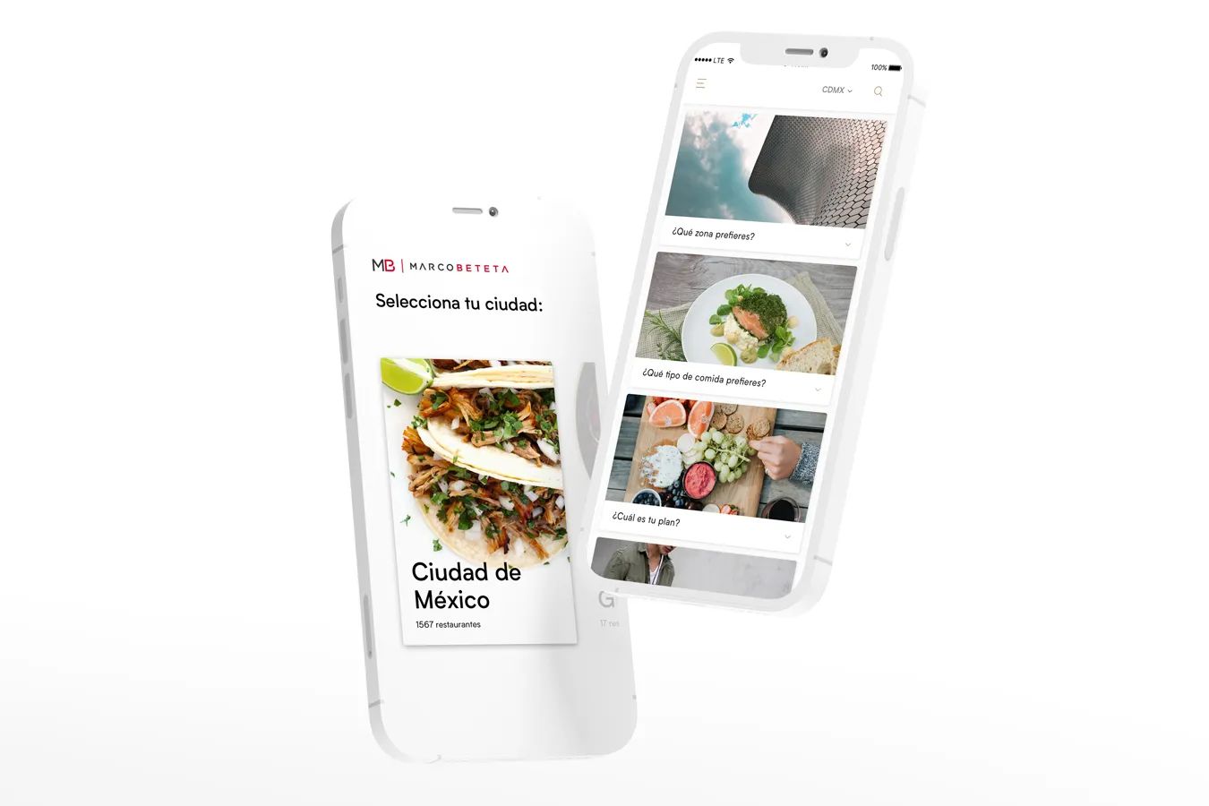 Marco Beteta restaurant guide app city selection screen