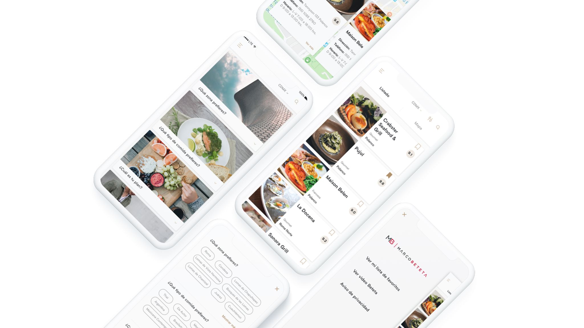 Restaurant guide app screens